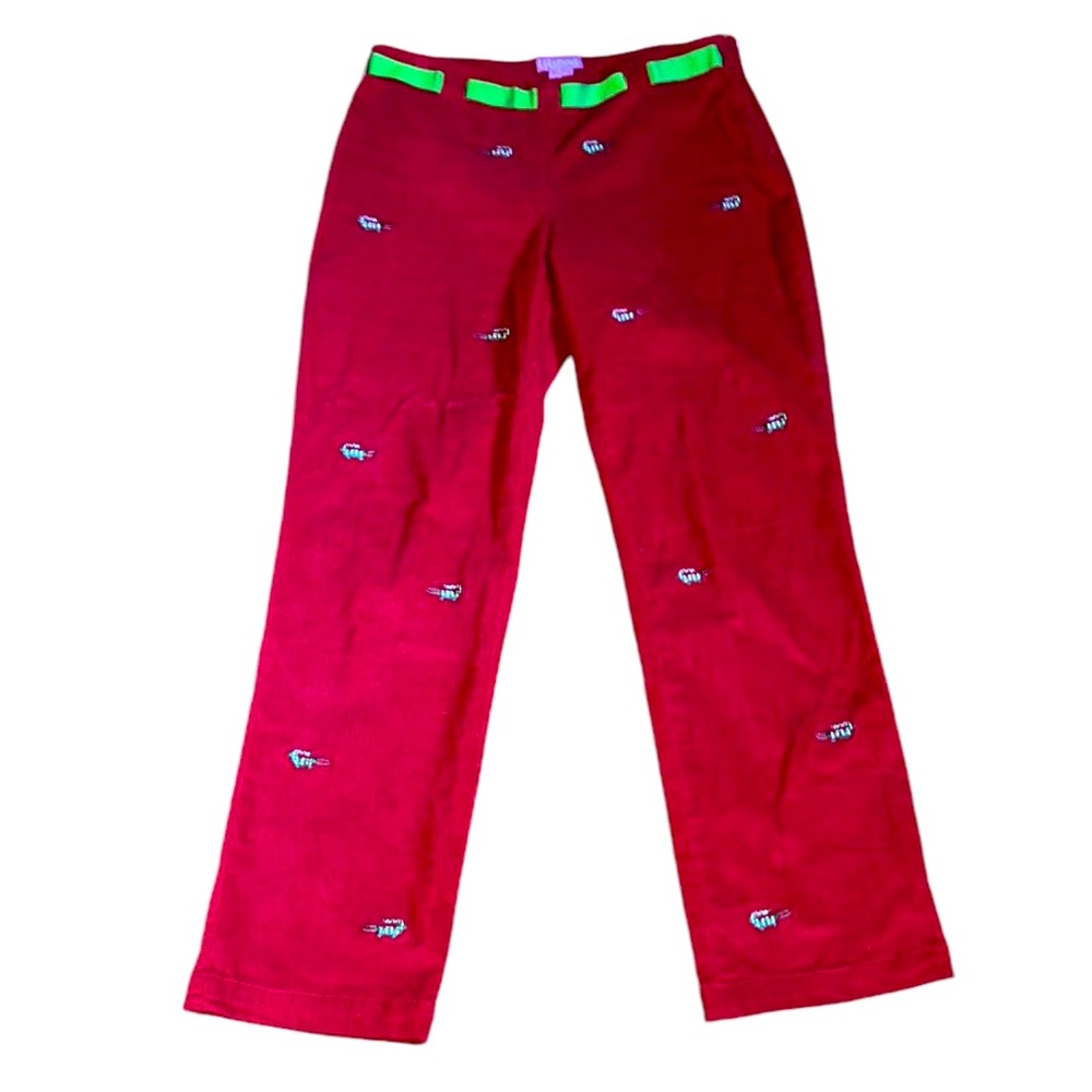 Lilypod Vintage Red & Green Embroidered Alligator Ribbon Corduroy Pants - 6